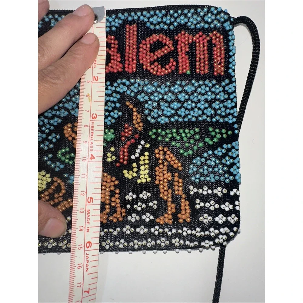 Vintage Jerusalem Beaded Crossbody Bag Handbag Camel Scene Colorful Zipper Pouch